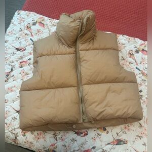 Tan Cropped Puffer Vest